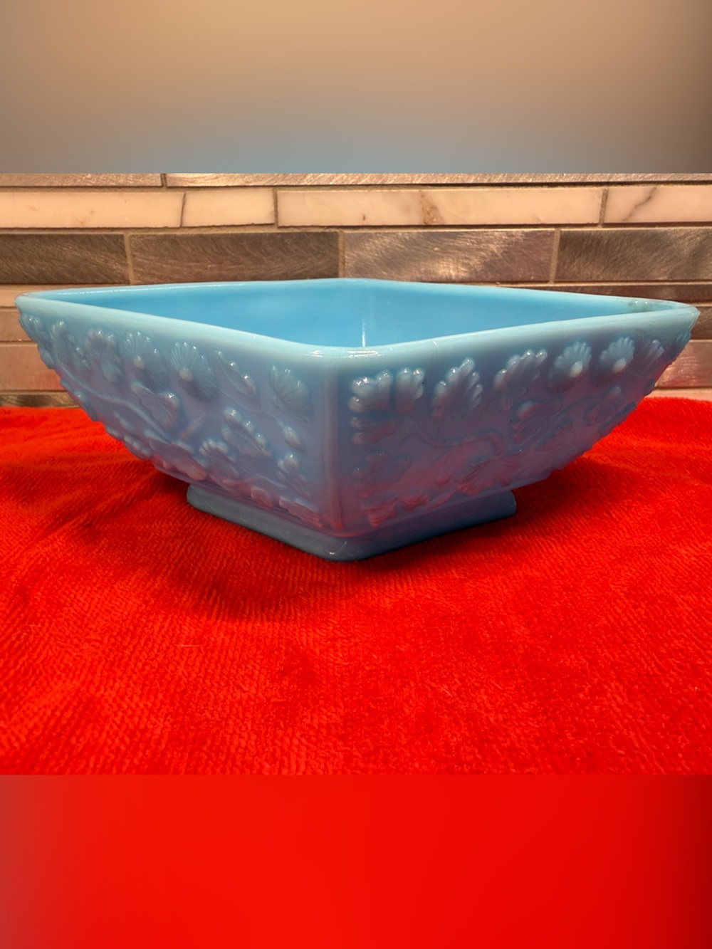 1890s Challinoir & Taylor Sky Blue Embossed Glass Bowl - Home Accents Vase
